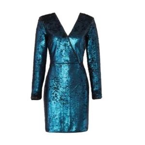 NWT Adelyn Rae Sequin Dress Long Sleeve Blue & Black Cut Out Back Size Medium